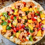 Sweet and spicy Mango Habanero Shrimp Flatbread Pizza is a healthy and delicious appetizer.