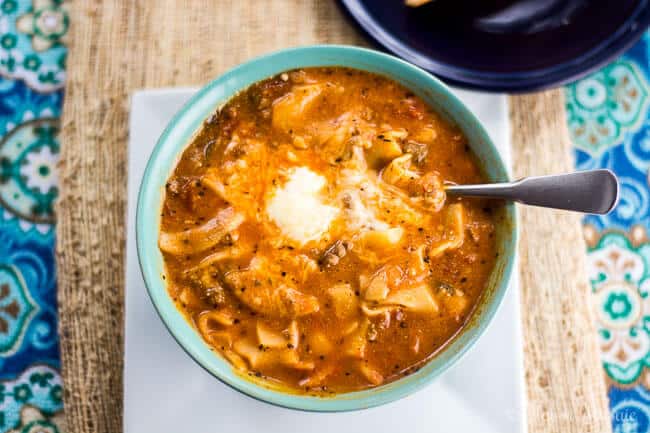 Easy Lasagna Soup is an easy cheesy and comforting soup that tastes like lasagna in a bowl.