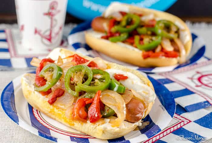 Seattle Hot Dogs with Roasted Red Peppers