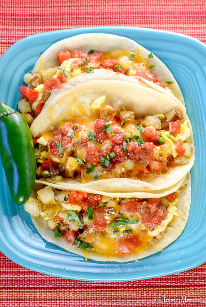 Breakfast Tacos with Potatoes, Eggs and Cheese