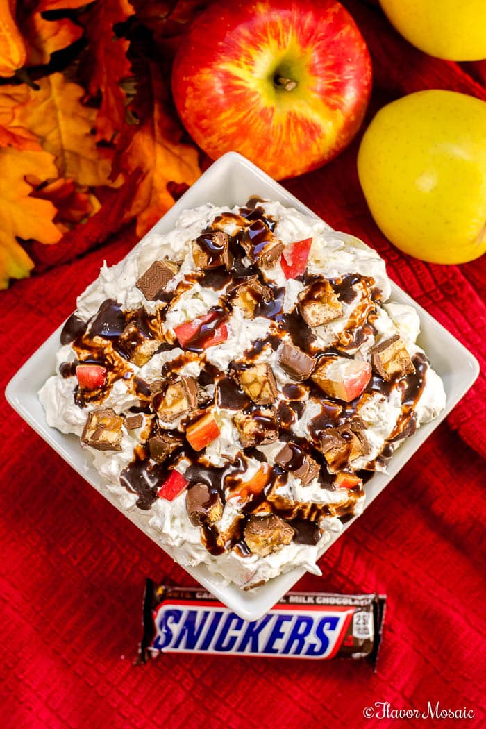 Snicker Apple Salad requires only 4 ingredients for an awesome dessert or snack.