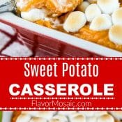Sweet Potato Casserole with Marshmallows giraffe pin red label