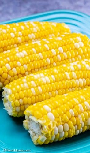 Instant Pot Corn On The Cob on blue plate