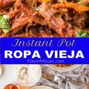 2-photo Pinterest pin for Instant Pot Ropa Vieja