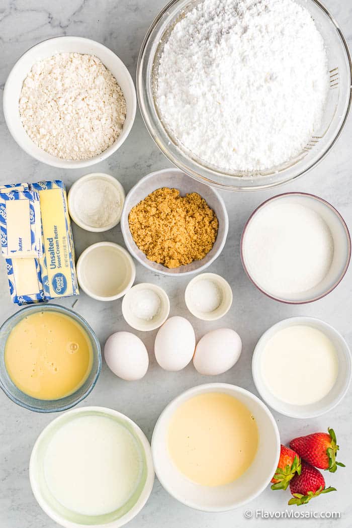 Overhead view of ingredients for Tres Leches Cupcakes