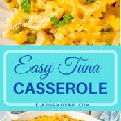 2-photo pin Tuna Casserole with light blue label and dark blue text