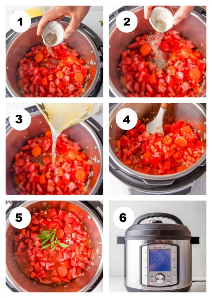 6-photo collage of second 6 steps to make Instant Pot Tomato Soup.
