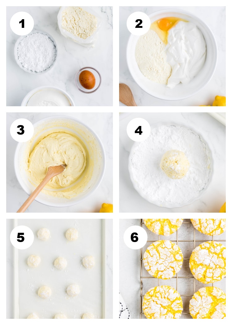 Step by step photos showing each step in the process of making Lemon Cool Whip Cookies