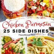 4-photo collage with 4 photos for 25 Chicken Parmesan Side Dishes