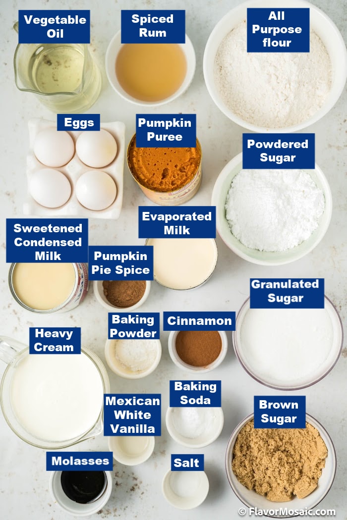 Labeled ingredient photo for Pumpkin Tres Leches Cake