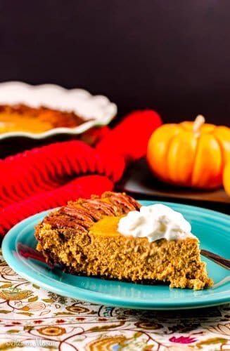 Pumpkin Pie with a Gingersnap Crust and Greek York and less sugar